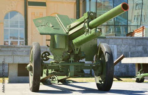 Photo of a portable weapon of the Soviet Union of the Second World War, painted in dark green color photo