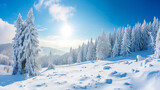snowy mountain view forest, winter vacation, skiing, winter camping. winter holiday.