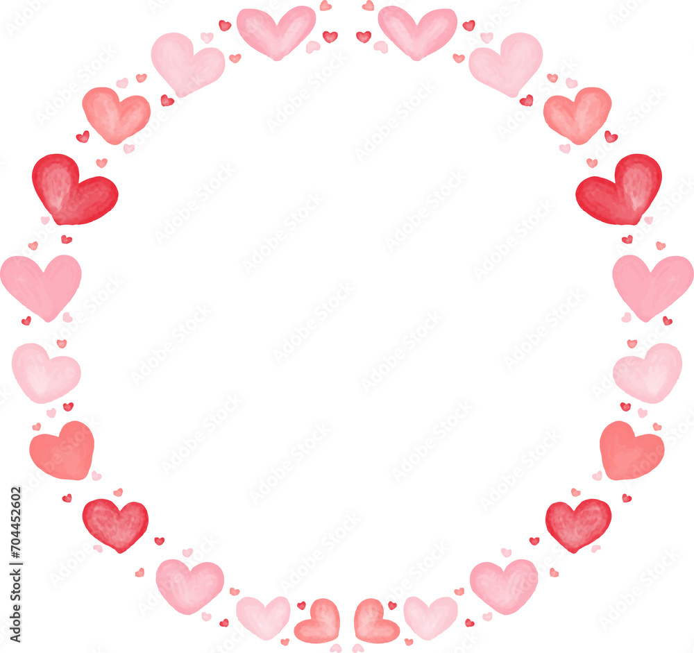 watercolor pink frame with hearts wreath boader hand drawn illustration isolated on white or transparent background watercolor pink frame with hearts wreath boader hand drawn illustration isolated on white or transparent background