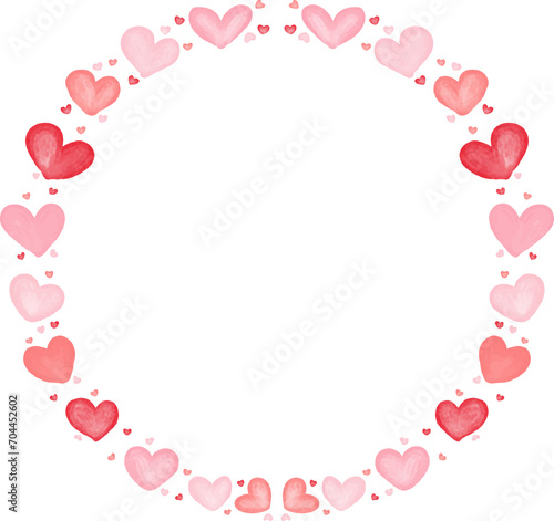 watercolor pink frame with hearts wreath boader hand drawn illustration isolated on white or transparent background  © BLACKSO STUDIO 