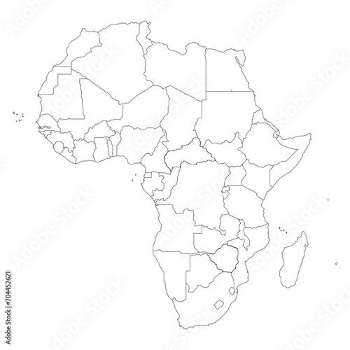 Map of Africa with countries in linear view. Stylized map of Africa in minimalistic modern style