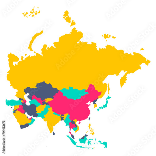 Map of asia with countries in color. Stylized map of Asia in minimalistic modern style
