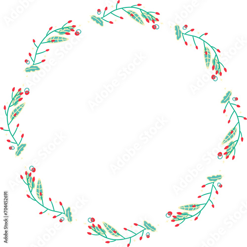 christmas frame with flowers boader wreath hand drawn illustration isolated on white or transparent background