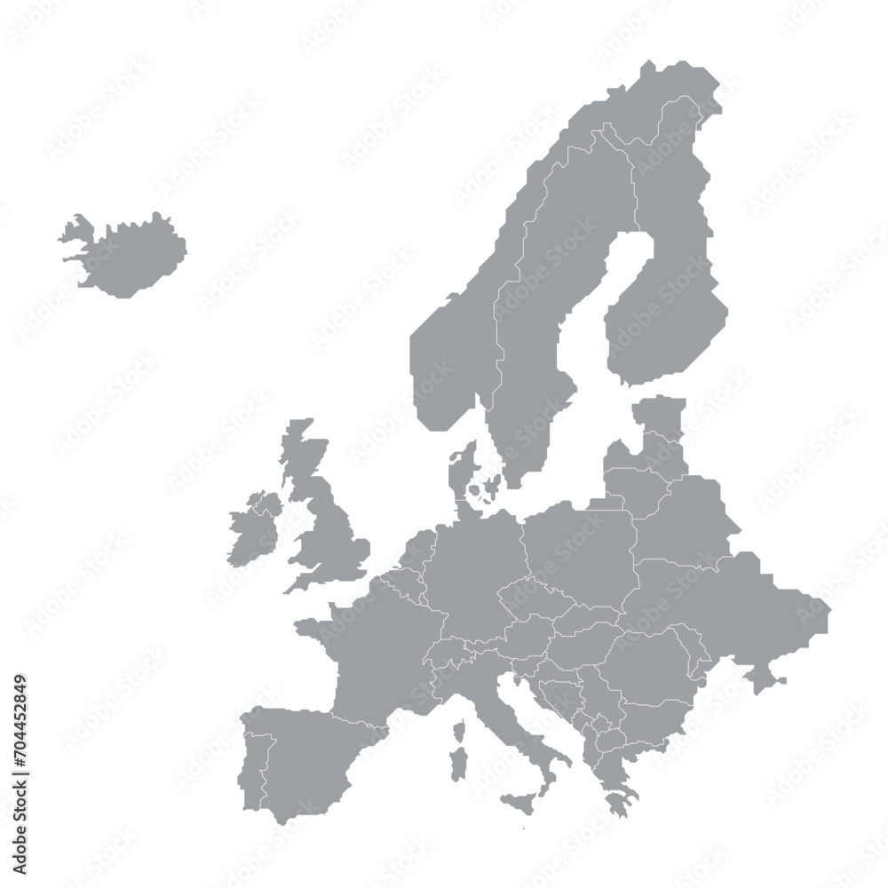 Map of Europe with countries. Stylized map of Europe in minimalistic modern style