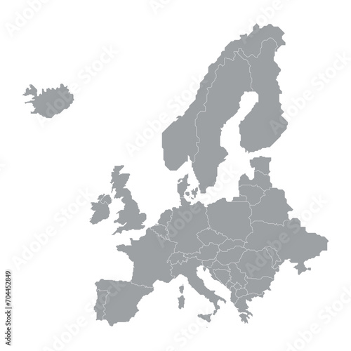 Map of Europe with countries. Stylized map of Europe in minimalistic modern style