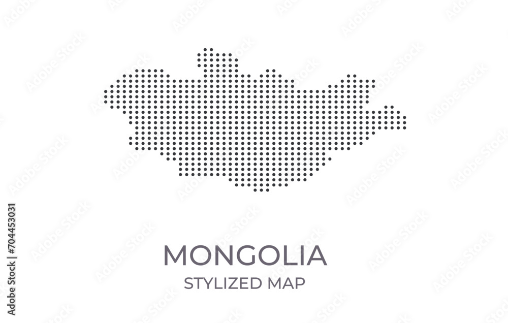 Dotted map of Mongolia in stylized style. Simple illustration of country map for poster, banner.