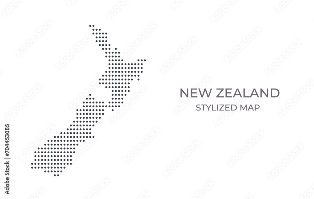 Dotted map of New Zealand in stylized style. Simple illustration of country map for poster, banner.