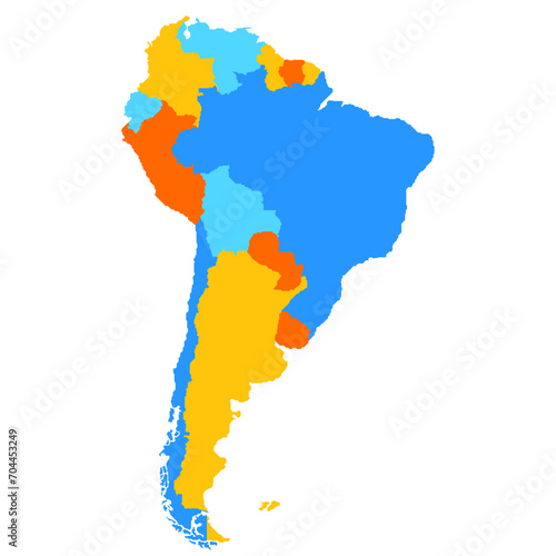 Map of South America with countries in color. Stylized map of South America in minimalistic modern style