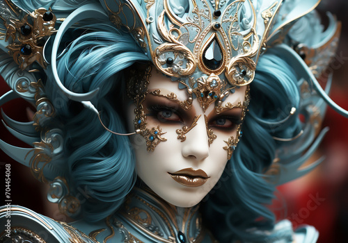 Venetian carnival costume mask. Tradition and glamour. AI generated © Alicina
