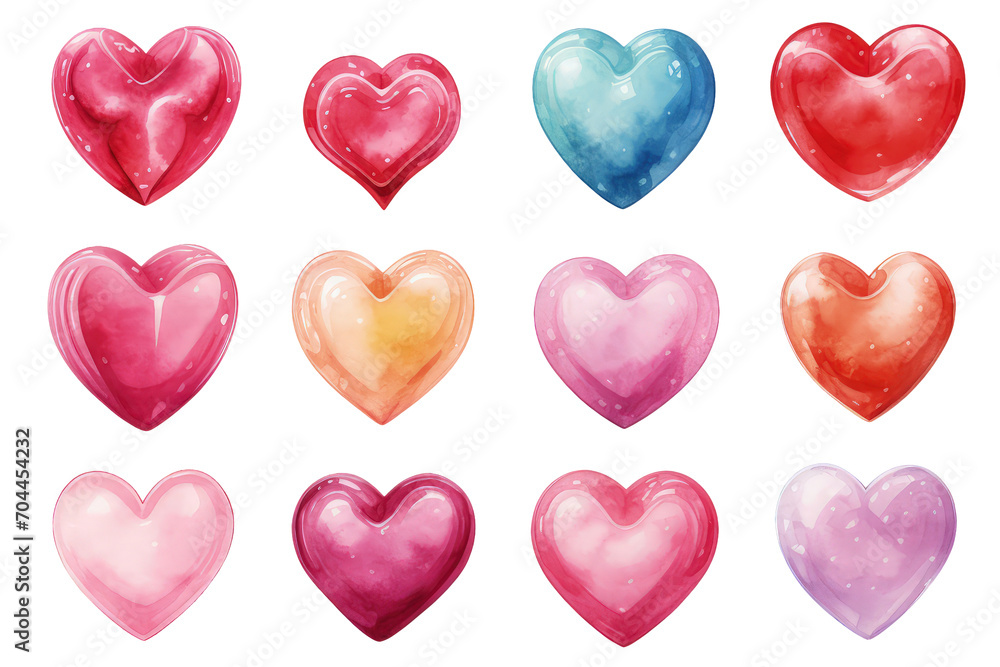Watercolor hearts candies isolated. Valentine's Day postcards and greeting cards.