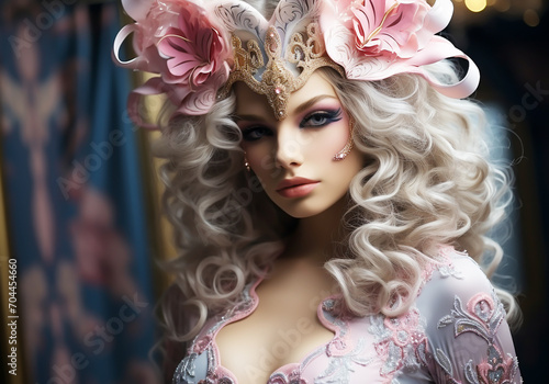 Venetian carnival costume mask. Tradition and glamour. AI generated