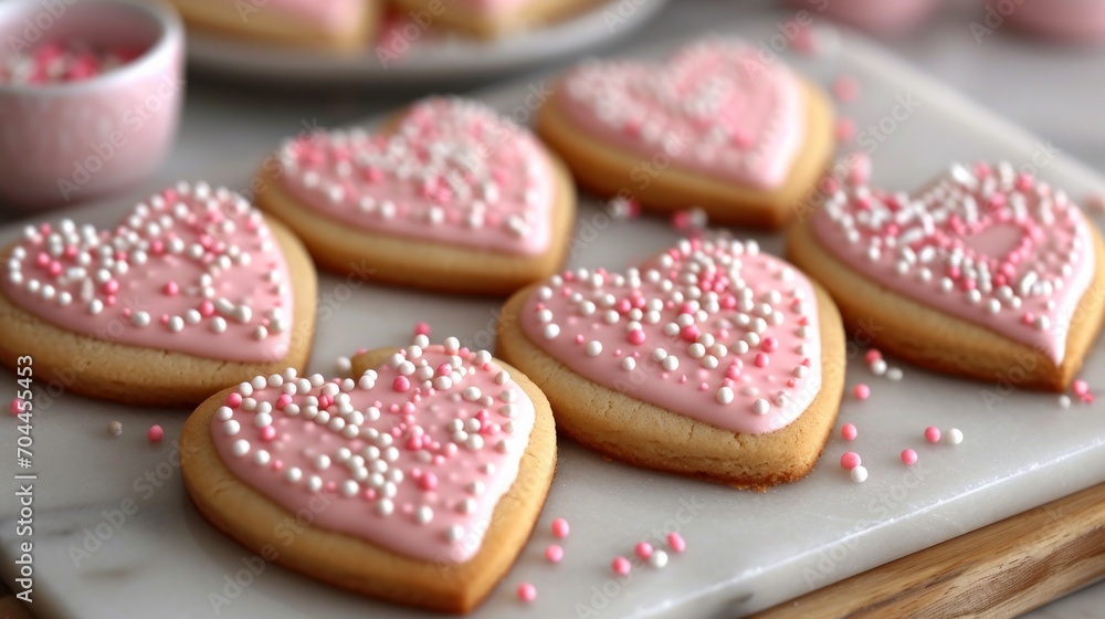 Heart Cookies for Valentines Day Pink created with Generative AI Technology, ai, generative Heart Cookies for Valentines Day Pink created with Generative AI Technology, ai, generative