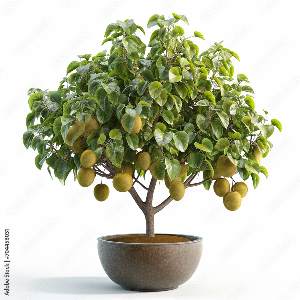 The potted kiwifruit tree bears many fruits