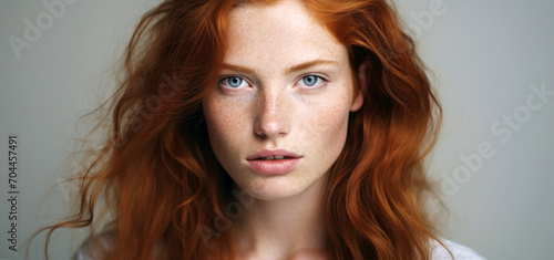 girl with long red hair and freckles on her face