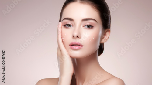 Beautiful young woman with healthy skin . Spa, skincare and wellness. advertising. Close up, copyspace. 