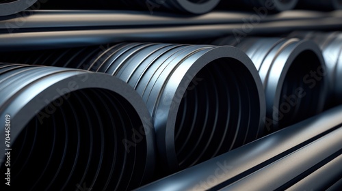  Close up of rolled steel sheets in a factory or warehouse 