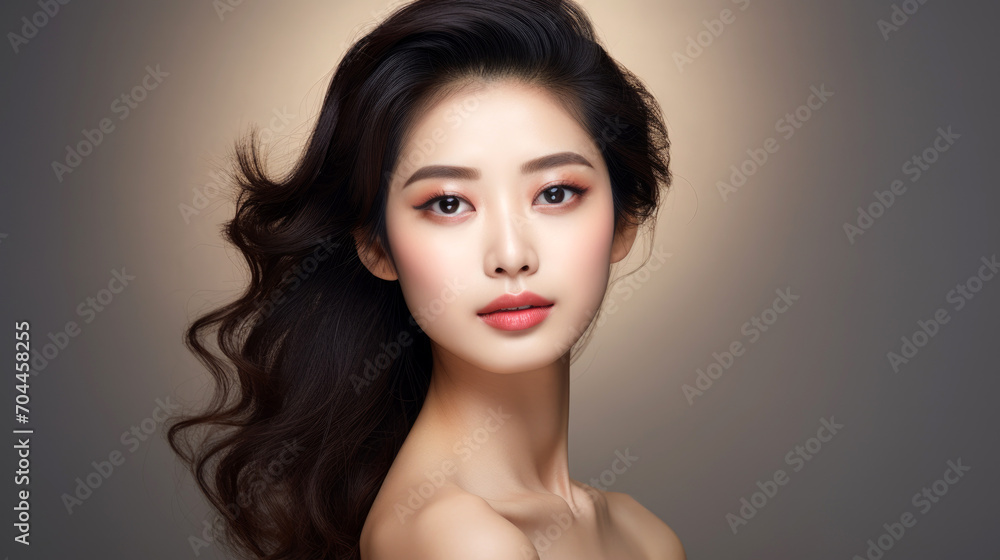 Young Asian woman with clean healthy glowing skin , with long hair Young Asian woman with clean healthy glowing skin , with long hair