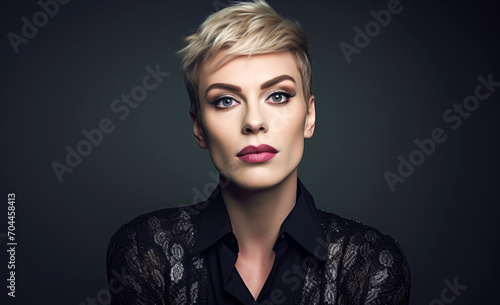 fashion beauty portrait of young woman with stylish short haircut
