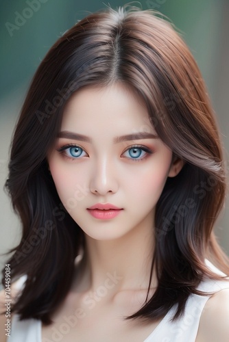 Luminous Depths: Beautiful Woman with Dark Hair and Clear, Captivating Eyes