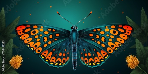 Blue Background with Colorful Butterfly. Isolated Art © Professional Art