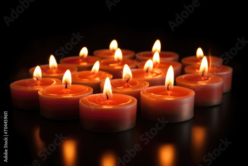 the background is a lot of candles burning, grief, a ritual of memory. A group of small white candles sit in the water for diwali