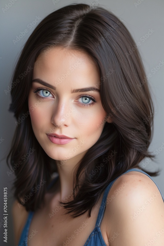 Enigmatic Charm: Mesmerizing Woman with Dark Hair and Piercing Light Eyes Enigmatic Charm: Mesmerizing Woman with Dark Hair and Piercing Light Eyes