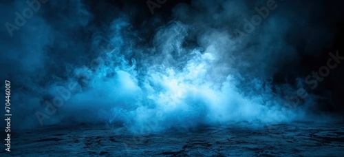 Dark scene with blue smoke in the style of cyclorama detailed