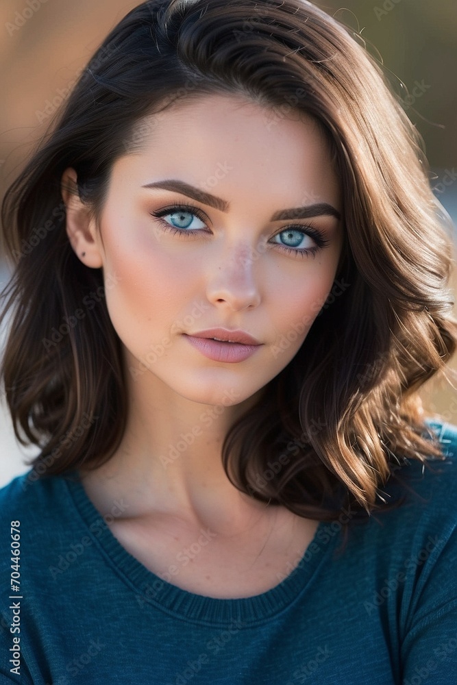 Naklejka premium Mystical Allure: Dark-Haired Beauty with Radiant Light in Her Eyes