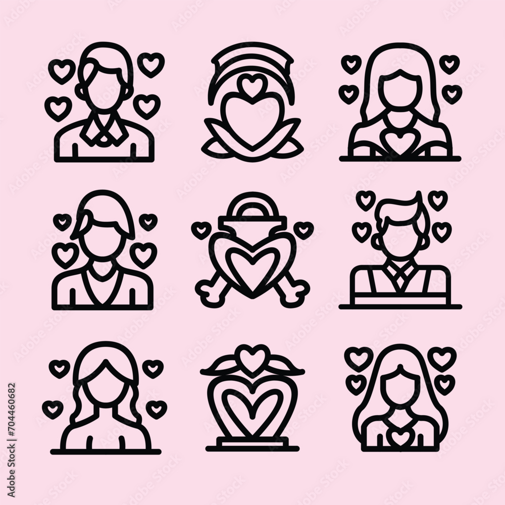 Male and Female Couples Valentine Day Monoline Icon Set Symbol Design illustration vector Emblem Male and Female Couples Valentine Day Monoline Icon Set Symbol Design illustration vector Emblem