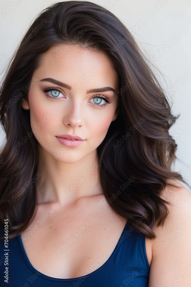 Ethereal Contrast: Stunning Woman with Dark Hair and Light Eyes Ethereal Contrast: Stunning Woman with Dark Hair and Light Eyes
