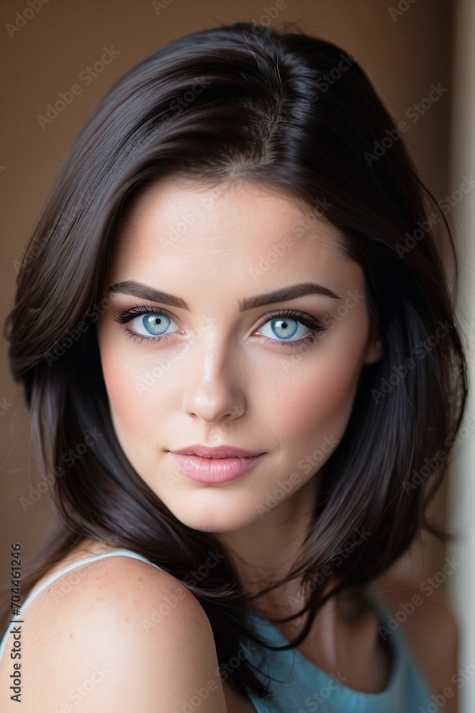 Dark Tresses, Light Gaze: A Captivating Portrait of Beauty Dark Tresses, Light Gaze: A Captivating Portrait of Beauty