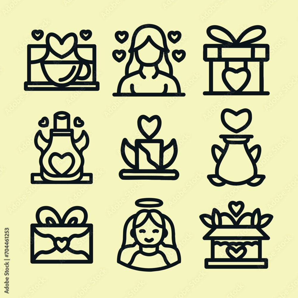 Fototapeta premium Male and Female Couples Valentine Day Monoline Icon Set Symbol Design illustration vector Emblem