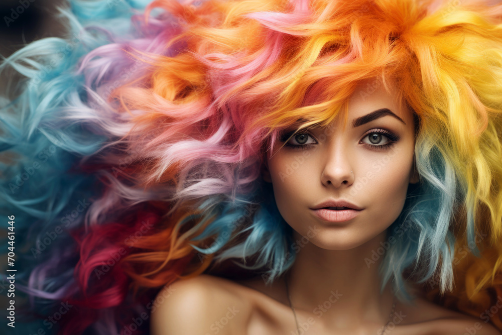 A close - up shot of a young woman with a vibrant and colorful hairstyle, showcasing individuality and creativity. A close - up shot of a young woman with a vibrant and colorful hairstyle, showcasing individuality and creativity.