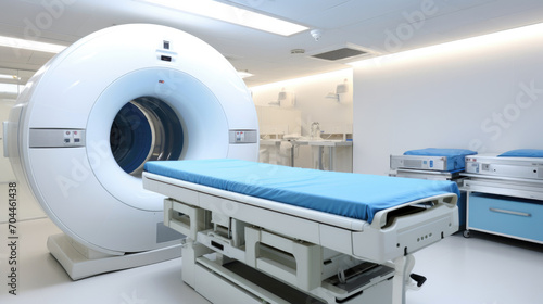 MRI is a magnetic resonance imaging device in a hospital. Medical equipment and healthcare.