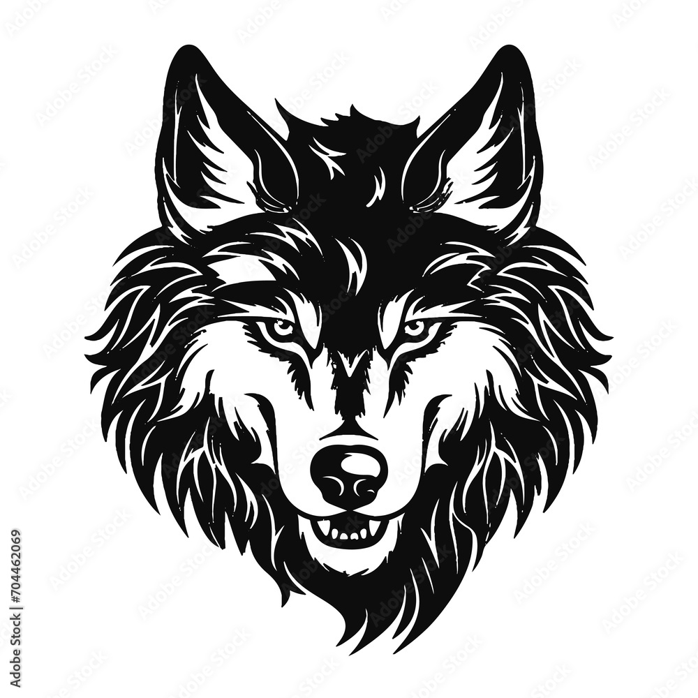 Wolf silhouette isolated on white, wild animal, logo with wolf, isolated on white background.