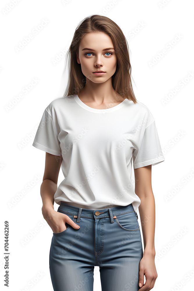 a 18 year old caucasian girl on a transparent background full length portrait white t-shirt mockup a 18 year old caucasian girl on a transparent background full length portrait white t-shirt mockup