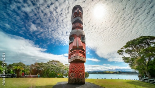 totem pole n carving of maoris in rotorua bay of plenty north island new zealand
