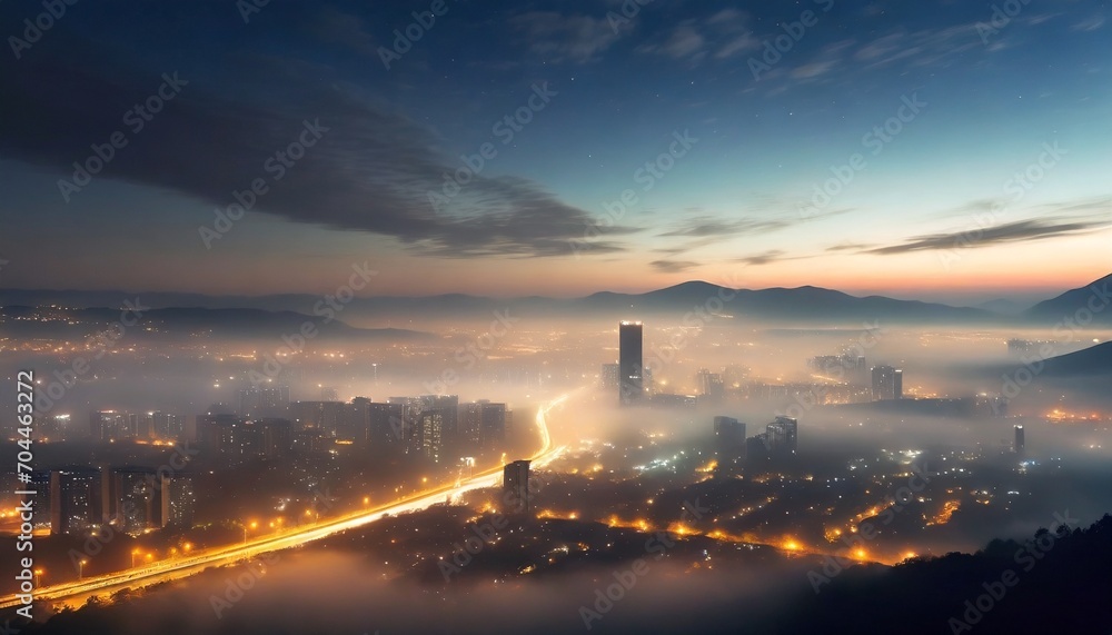 city at night shrouded in fog generative ai