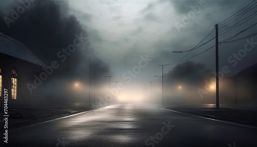 dark gloomy empty street smoke smog fog generation ai