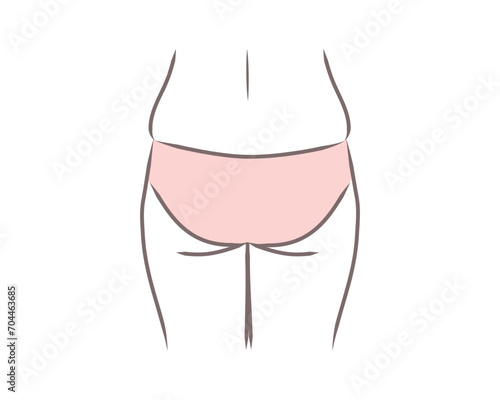 垂れて広がった大きな女性のお尻のイラスト