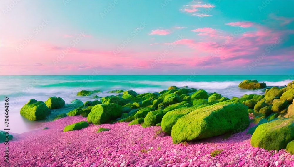 pink green rocks on a beach background wallpaper