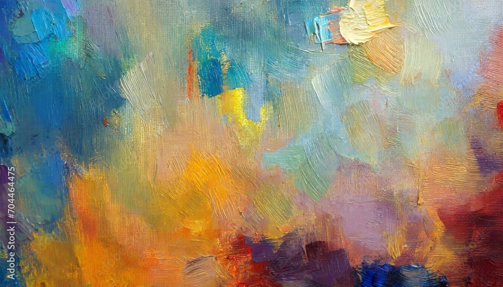 closeup of abstract rough colorful art painting texture with oil brushstroke pallet knife paint on canvas complementary colors