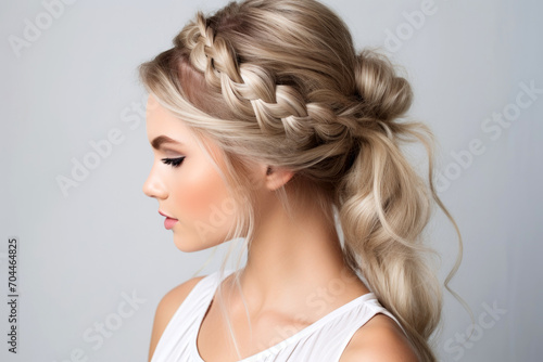 Beautiful young woman with braided hair 