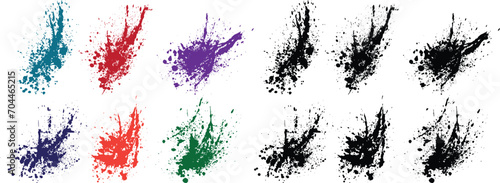 Abstract handmade black, purple, green, red, orange, wheat color paint blood splash brush texture background set