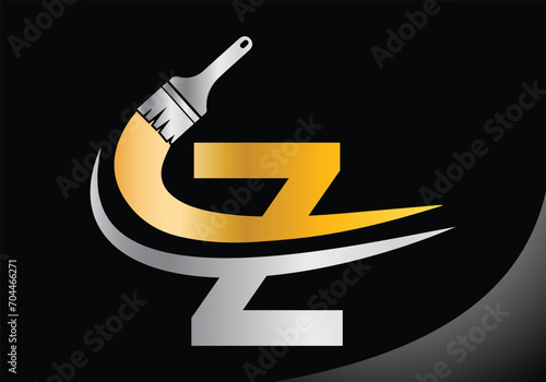 Paint brush With Letter Z logo design template. Initial Luxurious Paint Sign Concept Template