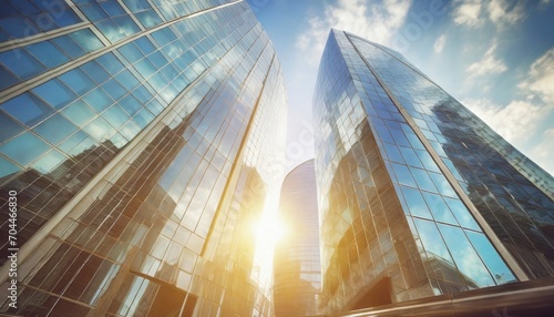 reflections of modern commercial buildings on glasses with sunlight