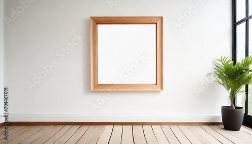 classice wooden stripe frame install on white painted wall background concept set scene natural light