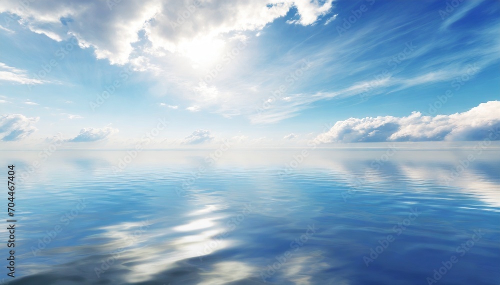 blue sky with clouds horizon sunlight reflected in water clouds waves empty sea landscape natural empty scene 3d illustration