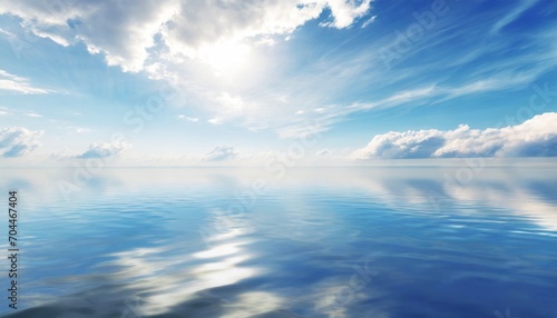 blue sky with clouds horizon sunlight reflected in water clouds waves empty sea landscape natural empty scene 3d illustration © Enzo