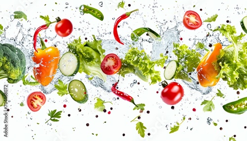 3d rendering vegetables and water splash on the white background.